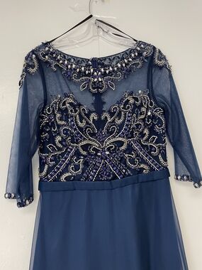 Dave & Johnny Navy Beaded Tulle Dress Size 10